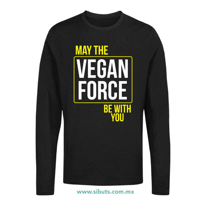 Playera Hombre Manga Larga May The Vegan Force Be With You Vegano