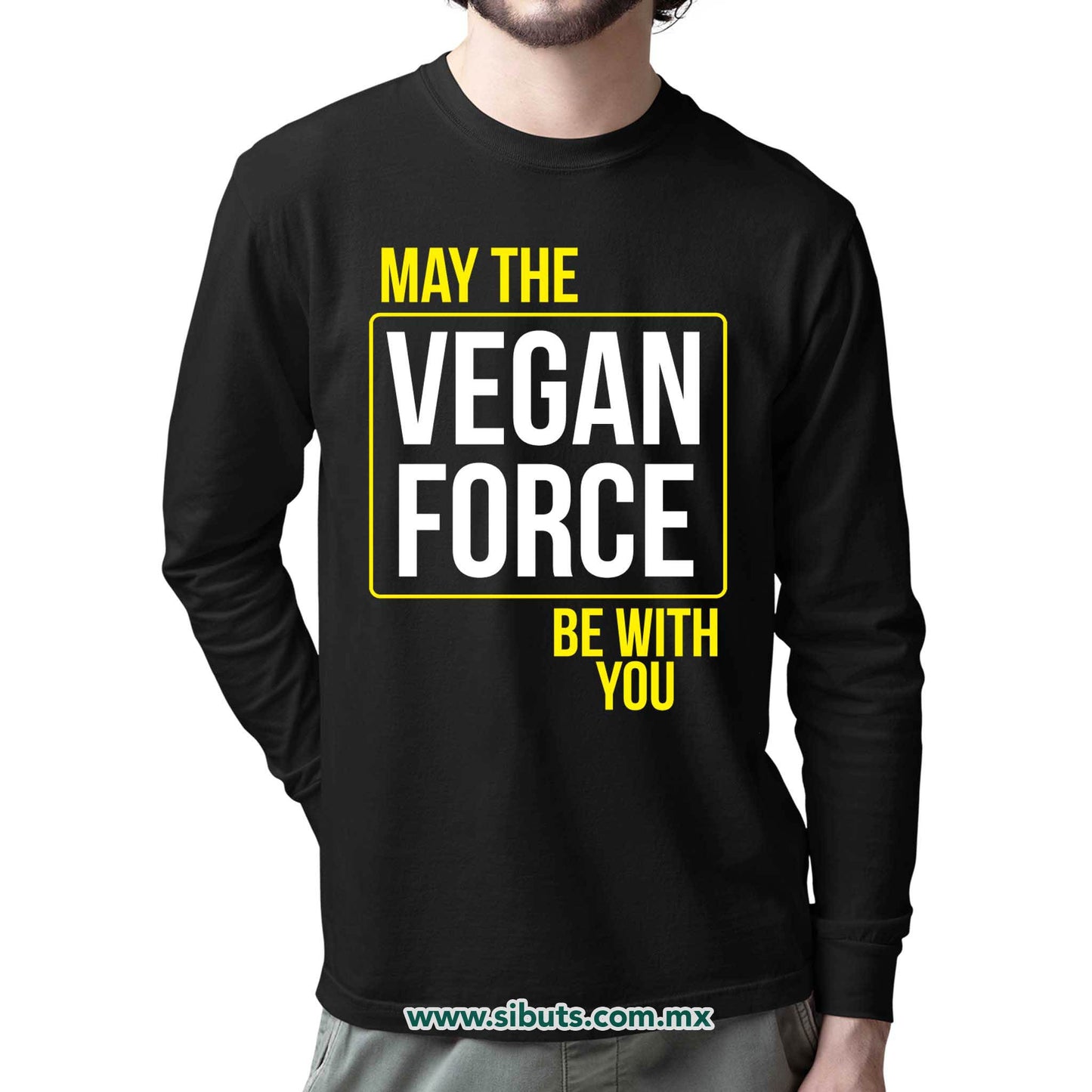 Playera Hombre Manga Larga May The Vegan Force Be With You Vegano
