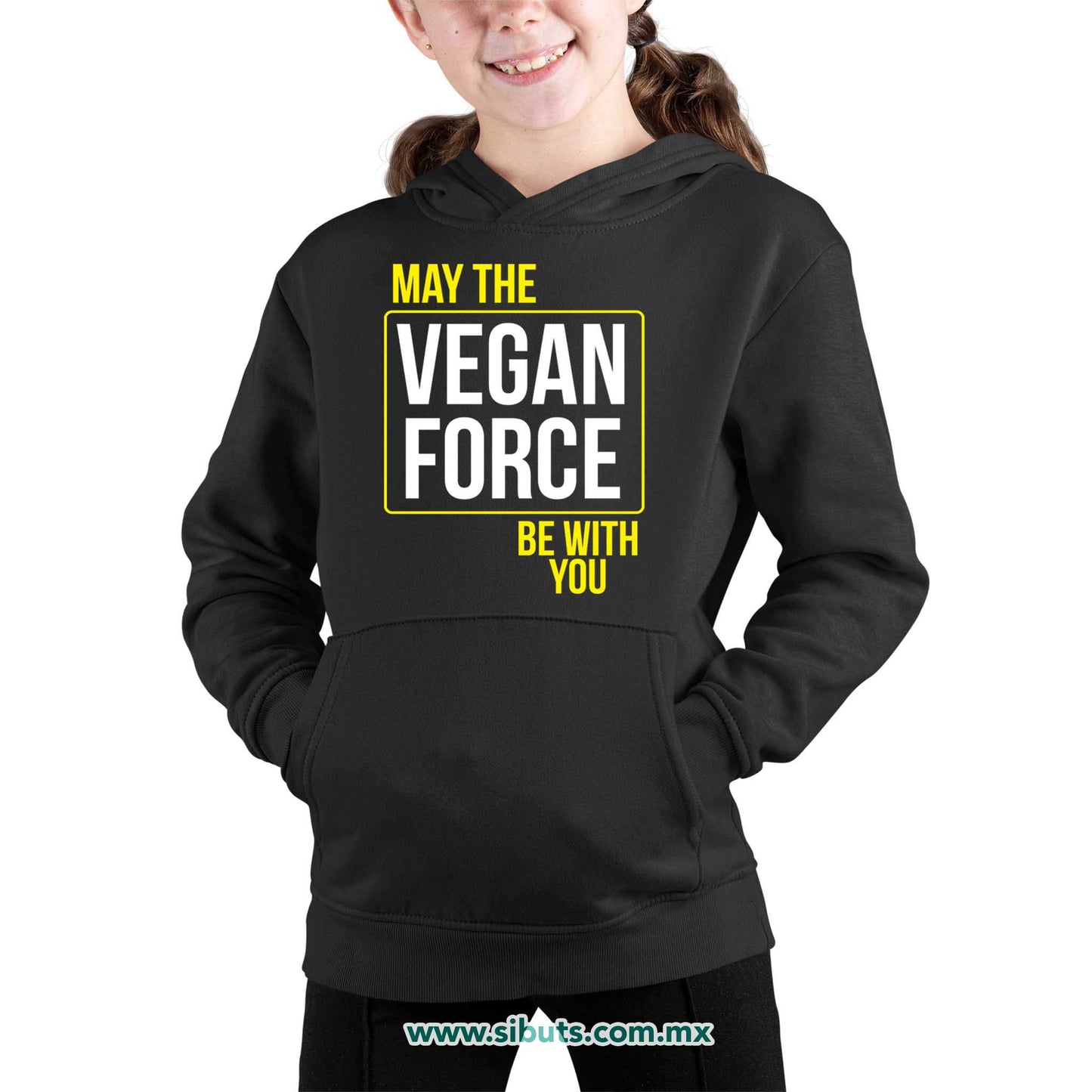 Sudadera Niña Gorro May The Vegan Force Be With You Vegano