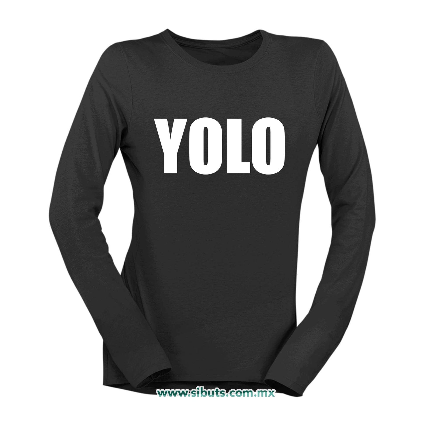 Playera Mujer Manga Larga Frase Yolo
