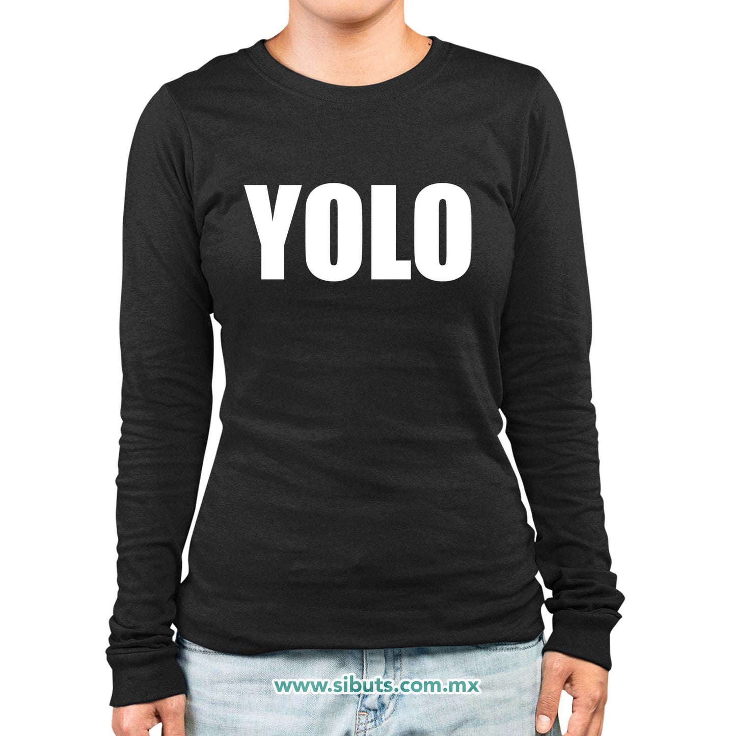 Playera Mujer Manga Larga Frase Yolo